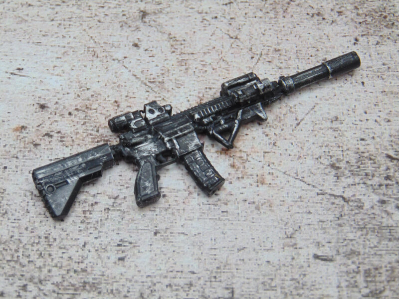 1:12 Weathered HK 416 Assault Rifle with Silencer for 6" Marvel Legends Figures